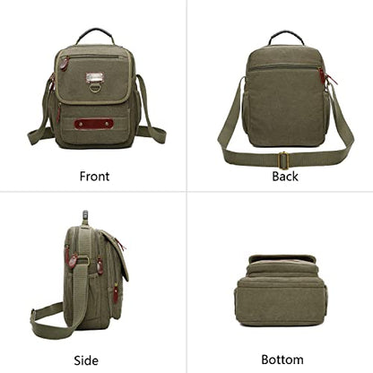 Man Small Canvas Messenger Bag Man Purse Shoulder Bag Crossbody Bag With Water Bottle Pocket 12 Inch - color: Brown