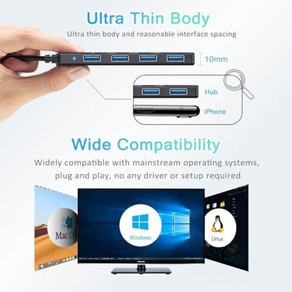 USB 3.0 Hub, VIENON USB Hub with 4 USB 3.0 Female Ports, USB Splitter USB Extender for PC, Laptop, Flash Drive, HDD, Console, Printer, Camera,Keyborad, Mouse-2ft - size: 2FT