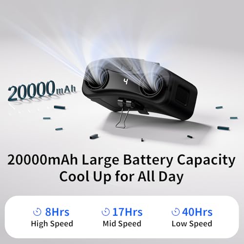 Socool 20000mAh Portable Waist Fan Clip on Wearable Belt Personal Fan Rechargeable, 40H Cooling Battery Operated with 10 Speeds & Dual Air Outlets, Neck Fans Hanging for Outdoor Jobsite Camping - color: Black