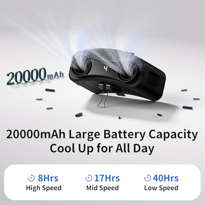 Socool 20000mAh Portable Waist Fan Clip on Wearable Belt Personal Fan Rechargeable, 40H Cooling Battery Operated with 10 Speeds & Dual Air Outlets, Neck Fans Hanging for Outdoor Jobsite Camping - color: Black