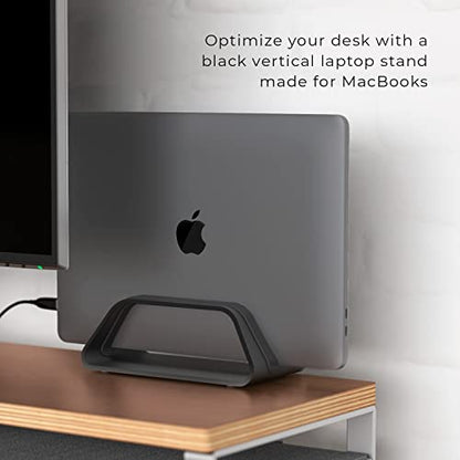 HumanCentric Vertical Laptop Stand Compatible with MacBook Pro and MacBook Air, Holder for Personal Computer Desk Stand, Aluminium, Exchangeable Inserts to Fit Different Device Models, Black - color: Black