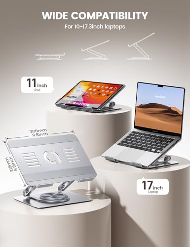 Lamicall Adjustable Laptop Stand for Desk 360° Rotating Base for 10-17.3'' | Aluminum Laptop Riser, Ergonomic Computer Stand Foldable Protable fits MacBook Neo Air Pro Dell HP Lenovo Office Home Sliver - color: NEW Upgraded - Silver