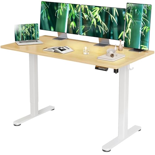 Claiks Electric Height Adjustable Standing Desk, 55x24 Inch, Bamboo | Smooth Height Adjustment, 4 Memory Presets, Cable Management Hub&Hook, Stable Steel Frame, 176lbs Capacity, Easy Assembly - color: Bamboo, size: 55