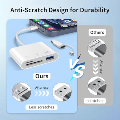 SD Card Reader for iPhone | 3 Slots, Dual Connectors, Card Adapter - size: 3-slots