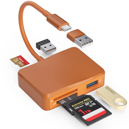 SD Card Reader, 5 in 1 USB-C & USB Card Adapter with SD/MicroSD/MS and Dual USB-A Ports Memory Card Reader for iPhone 17/16/15 Pro Max iPad MacBook Pro/Air M4/M3 Android Phone/Tablet PC (Terracotta) - color: TerraCotta