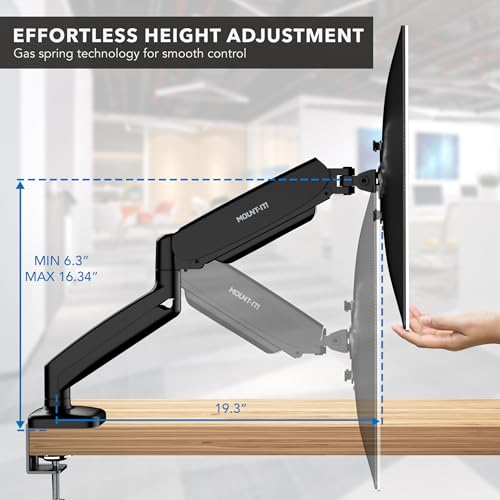 Mount-It! Dual Monitor Desk Mount, 13-32", 17.6 lbs Each | Two independent gas spring arms, full motion, VESA 75x75 & 100x100, C-clamp & grommet base.