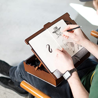 SideKiix Wooden Tilting Lap Desk for Writing, Drawing, Laptop Work, and More, Height Adjustable Compact Table with Slide-Out Mouse Pad, Internal Storage, Wrist Support, Dark Wood, SX-LAPD-1