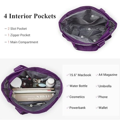 VOLGANIK ROCK Canvas Tote Bag Waterproof Nylon Multi Pocket Shoulder Bags Laptop Work Bag Teacher Purse Handbag for Women Men - color: Purple-new