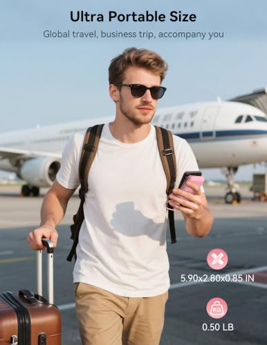 Portable Charger 10000mAh 20W, Wall Plug, 2 Cables, iWatch Charging | Digital Display, Compact Lightweight, USB C Fast Charge, USB-A 18W, Multi Protection, Travel Essential, for iPhone 17 16, Pad - color: Bloom Pink
