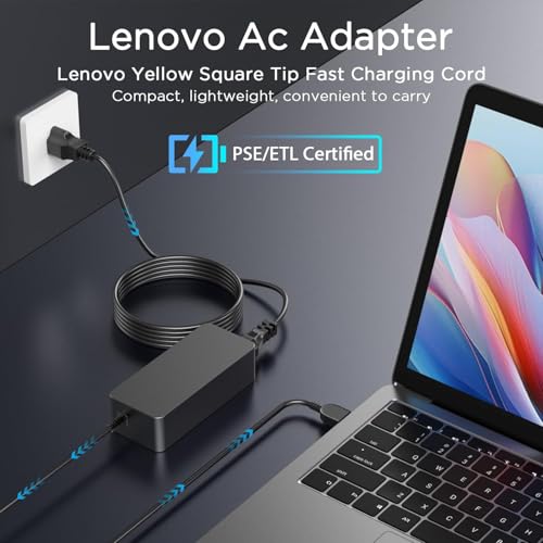 65W Laptop Charger for Lenovo ThinkPad & IdeaPad | 65W 20V 3.25A Power Adapter Fits Lenovo ThinkPad Yoga, Rectangle Yellow Tip, Power Cord Included