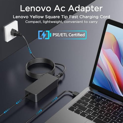 65W Laptop Charger for Lenovo ThinkPad & IdeaPad | 65W 20V 3.25A Power Adapter Fits Lenovo ThinkPad Yoga, Rectangle Yellow Tip, Power Cord Included