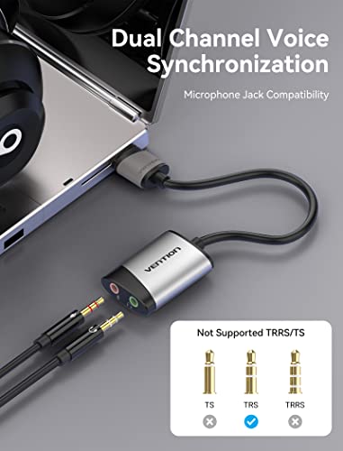 USB Audio Adapter - VENTION USB External Stereo Sound Card to 3.5mm Headphone and Microphone Jack Adapter for Windows MAC Linux PC Laptop Desktops PS5