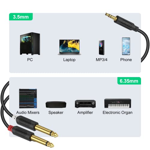J&D 3.5mm 1/8 inch TRS Male to Dual 6.35mm 1/4 inch TS Male Mono Stereo Y-Cable Splitter with Gold Plated Audiowave Series for Amplifiers, Mixer, Audio Recorder, 15 Feet - size: 15 Feet