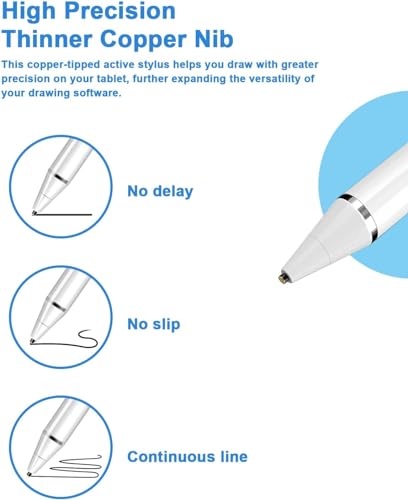 Stylus Pen for Touch Screen 1.5mm Fine Point Pen for iPhone Rechargeable Universal iPad Pencil Compatible with Android/iOS/iPad/iPhone/Smartphone Other Tablets/Nintendo Switch 2 (White) - color: White