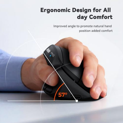 MEETION Left-Handed Ergonomic Vertical Mouse, Wireless, Rechargeable, Black | Dual-mode connectivity via Bluetooth 5.2, Bluetooth 3.0 and USB. 4 adjustable DPI (800–2400) for Windows, Mac, PC and iPad - color: Left Black