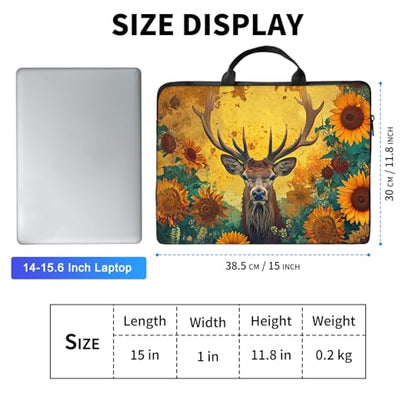 Laptop Bag,14 15 15.6 inch Laptop Case Sleeve,Computer Sleeve with Handle for Women Men,Carrying Case for MacBook,Dell,Lenovo,Notebook Computer,Cartoon Deer Sunflower - color: Cartoon Deer Sunflower