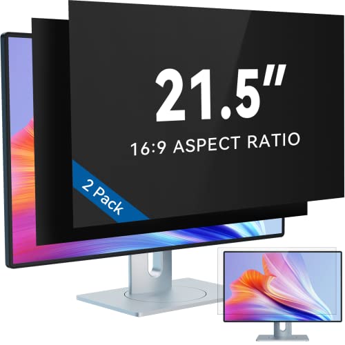 IPROKKO 2 Pack 21.5 Inch Computer Privacy Screen Filter for 16:9 Widescreen Monitor, Removable 21.5inch Anti Blue Light Glare Privacy Shield, Anti Spy Security Protector for Hp Dell Asus Acer Samsung - color: Black Monitor Screen, size: 2pcs-21.5inch 16:9