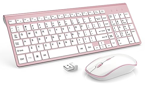 J JOYACCESS Wireless Keyboard Mouse Combo,Typewriter Keyboard Wireless, Portable Pink Keyboard for Computer/Laptop/Windows/Mac-Pink - color: rose gold