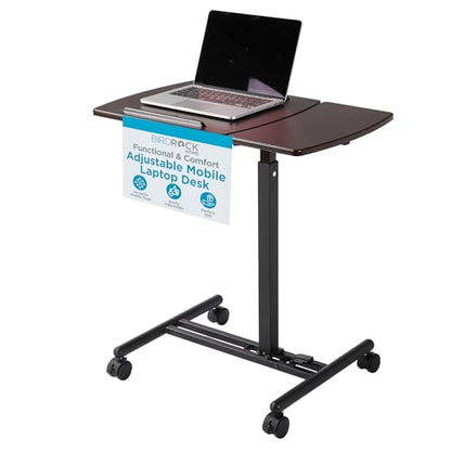 BIRDROCK HOME Adjustable Mobile Laptop Stand - Brown - Portable Rolling Standing Desk - Computer Stands - Four Wheels - Overbed or Bedside Table - color: Brown