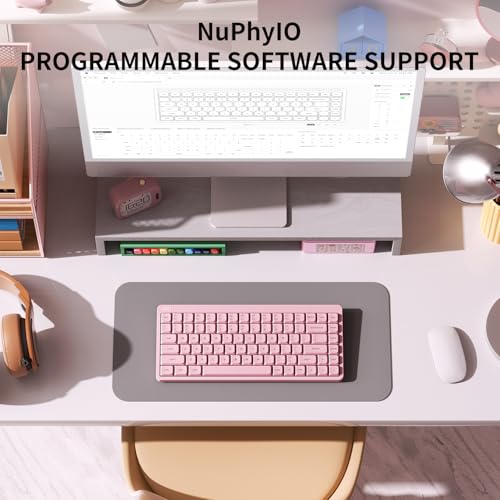 NuPhy Node75 Wireless Mechanical Keyboard, 75% Hot Swappable Custom Low Profile Keyboard, 84 Keys Computer Gaming Keyboards, Supports Touch Gestures, PBT Keycaps, RGB Backlit, Bluetooth/2.4GHz/USB-C - color: Pink, size: Low-Profile Red Nano Switch