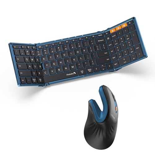 ProtoArc Foldable Bluetooth Keyboard Blue and Ergonomic Mouse Blue