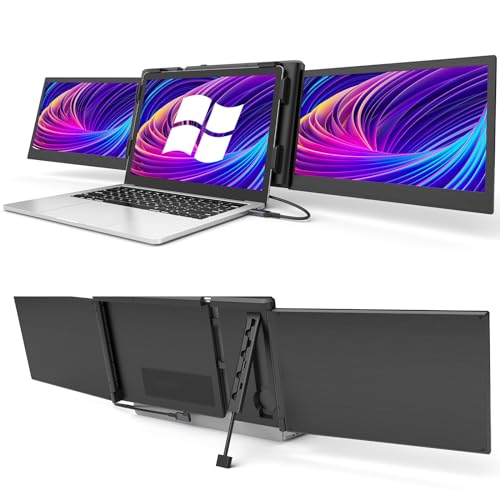Alecewey Triple Portable Monitor for Laptop Screen Extender Dual Monitor Extender 12 Inch FHD 1080P IPS Display 2 Type-C P2S for 13-16.5 Inch Computer【Only Windows】 - style: 12'' Triple Monitor for Win
