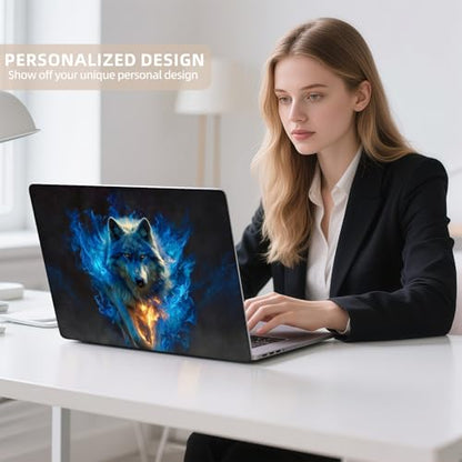 Universal Laptop Skin Sticker for 12/13/14/15.6 Inch Laptops, Reusable Vinyl Laptop Decal Cover, Waterproof Scratch Resistant Notebook Skin with 2 Wrist Pads,Blue Fire Wolf - color: Blue Fire Wolf