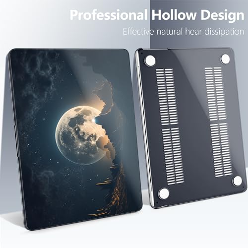 Batianda Case for MacBook Air 15" with M5 M4 M3 M2 Chip, Moon in Sky | 4-in-1 set with Sci-fi galaxy universe design, lightweight slim hard shell protection for men, gamers, and tech fans - color: Moon in Sky