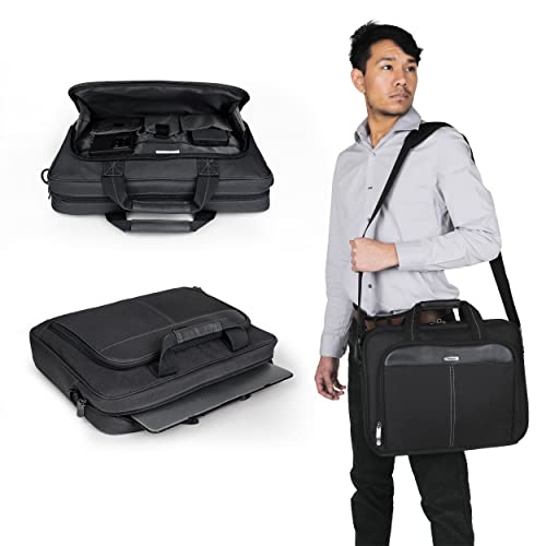 Targus 15-16 Inch Slim Lightweight Laptop Briefcase, Black - Messenger and Shoulder Bag with Padded Compartment and Trolley Strap for 16" Laptops (TCT027US) (Pack of 5) - color: Black, size: 16 inch (Pack of 5)