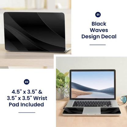 LSS 15 15.6 Inches Laptop Notebook Skin Sticker with 2 Wrist Pads - Reusable Cover Protector Vinyl Sticker Cover Decal Fits 13" - 16" HP Asus Acer Samsung - Black Waves - color: Black Waves, size: 13" - 16"