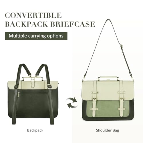 ECOSUSI Laptop Bag for Women Vegan Leather Messenger Bag Fashion Briefcase Computer Satchel Bag - color: Green