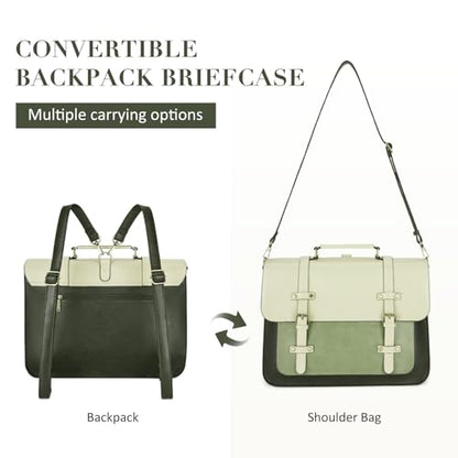 ECOSUSI Laptop Bag for Women Vegan Leather Messenger Bag Fashion Briefcase Computer Satchel Bag - color: Green
