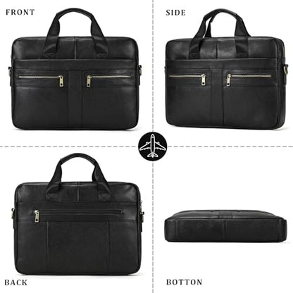 Leather Laptop Bag for Men Briefcase Fits 15.6 Inch Notebook Portable Shoulder Messenger Crossbody Bag for Travel Office - color: 16black