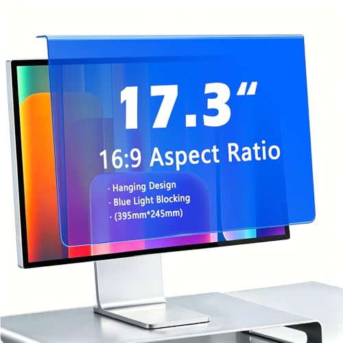 17.3 Inch Hanging Blue Light Blocking Screen Filter for Monitor, Anti Glare Eye Protection Display Filter, UV Protection, Removable No Adhesive Design, Fits 16:9 Widescreen PC & Computer Screens (1, 17.3"16:09 (395×245mm)) - size: 17.3"16:09 (395×245mm)