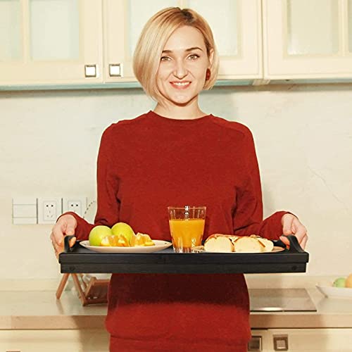Bed Tray Table with Folding Legs Wooden Serving Breakfast in Bed or Use As a, Platter, TV Table Laptop Computer Tray Snack Tray Large Size - color: Black-large