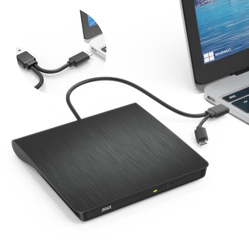 2 in 1 External CD DVD Drive, USB 3.0 and Type-C Disc Reader Burner Player | Optical Drive for PC Laptop Desktop MacBook Mac Windows Linux OS Apple - color: Dark Black