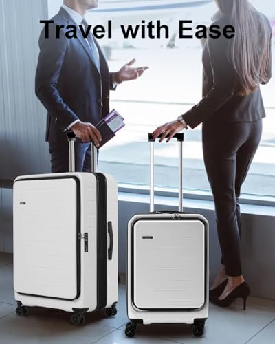 CENSIEN Expandable Luggage Sets, 20 Inch Carry On Luggage 28 Inch Suitcases | 20in Front Open Laptop Pocket Luggage,28in Top Open Trunk Suitcase,Lightweight ABS+PC Hardshell,YKK Zipper,Travel Bags,White - color: White, size: 20/28 Inch EXT
