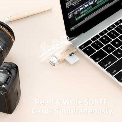 WALNEW SD Card Reader, USB 3.0 & USB-C SD/TF Memory Card Adapter | Supports UHS-I SD/SDHC/SDXC/MicroSD, Compatible with MacBook, PC, iPad, iPhone 15, Samsung Galaxy Android - color: Starlight