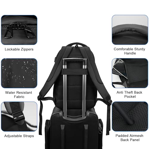 WOLT Laptop Backpack for Men Women for 15.6 Inch and 17 Inch Notebook, Travel Backpack Carry On Flight Approved with Computer Compartment, College Bookbag with USB Charging Port (Black) - color: Black