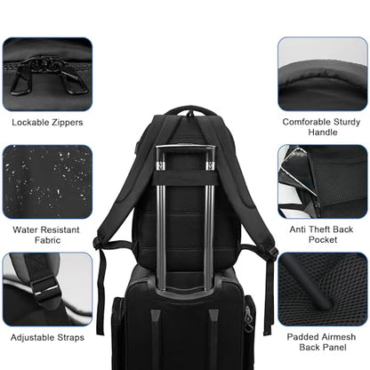 WOLT Laptop Backpack for Men Women for 15.6 Inch and 17 Inch Notebook, Travel Backpack Carry On Flight Approved with Computer Compartment, College Bookbag with USB Charging Port (Black) - color: Black