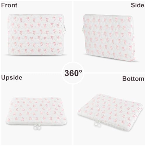 Cute Bow Puffy Laptop Sleeve 13-15 Inch Cute Quilted Laptop Protective Case Padded Bow Computer Sleeve for MacBook - color: Beige, size: 15inch