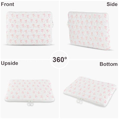 Cute Bow Puffy Laptop Sleeve 13-15 Inch Cute Quilted Laptop Protective Case Padded Bow Computer Sleeve for MacBook - color: Beige, size: 15inch