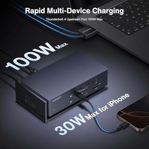 iVANKY FusionDock Max 1, 20-in-2 Thunderbolt 4 Docking Station Only for M1-M5 Pro/Max MacBook, Quad 6K or Dual 8K Display, 40Gbps Dock with 4 Downstream Thunderbolt 4 Ports, 100W, 2.5G LAN, SD 4.0 - color: Midnight Blue