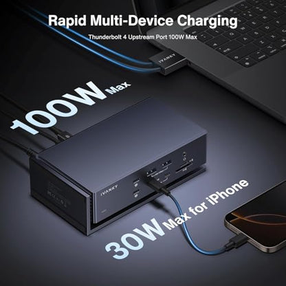 iVANKY FusionDock Max 1, 20-in-2 Thunderbolt 4 Docking Station Only for M1-M5 Pro/Max MacBook, Quad 6K or Dual 8K Display, 40Gbps Dock with 4 Downstream Thunderbolt 4 Ports, 100W, 2.5G LAN, SD 4.0 - color: Midnight Blue