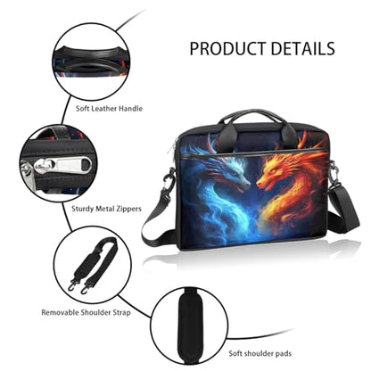 Laptop Shoulder Bag for Women Men, Waterproof Computer Case Messenger Bag Briefcase for Business Office Travel - color: Red and Blue Firey Dragon Animal