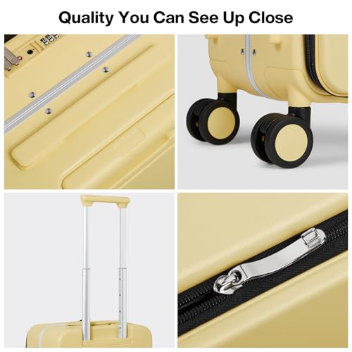 mixi 17x14x9 Carry On Luggage Underseat PC Hard Shell Suitcase Top Opening Aluminum Frame Travel Suitcases with Wheels, Lark Yellow - color: Lark Yellow, size: 17x14x9 Inch
