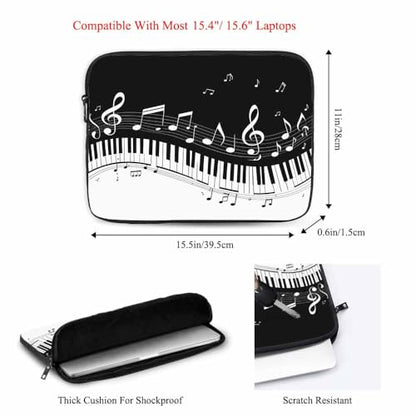 Laptop Sleeve Bag 15.4 15.6 Inch,Piano Keys with Musical Notes Black and White Protective Polyester Computer Cases Laptop Cover Briefcase Bag Tablet Travel Cover - color: LPS-018