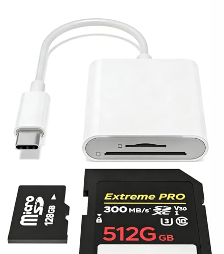 USB-C SD Card Reader, Dual-Slot for SD and MicroSD Cards, Type C Memory Card Adapter, Plug and Play, Compatible with iPhone 15/16/17, iPad, Laptop