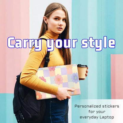 Universal Laptop Skin Sticker Decal, Compatible with MacBook HP Dell Lenovo 12"-15.6", Reusable Vinyl Notebook Cover 3PCS Set, High-Recognition Film-Pastel Flower Checkerboard - color: Pastel Flower Checkerboard