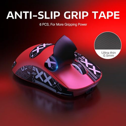 ATTACK SHARK X3 49g Ultra-Lightweight Wireless Gaming Mouse, Red&Tape | Bluetooth 5.2/2.4G Wireless/Wired, PAW3395 Gaming Sensor, 26K DPI, 200h Battery Life, Programmable Buttons for PC/Mac/Win - color: Red & Griptape